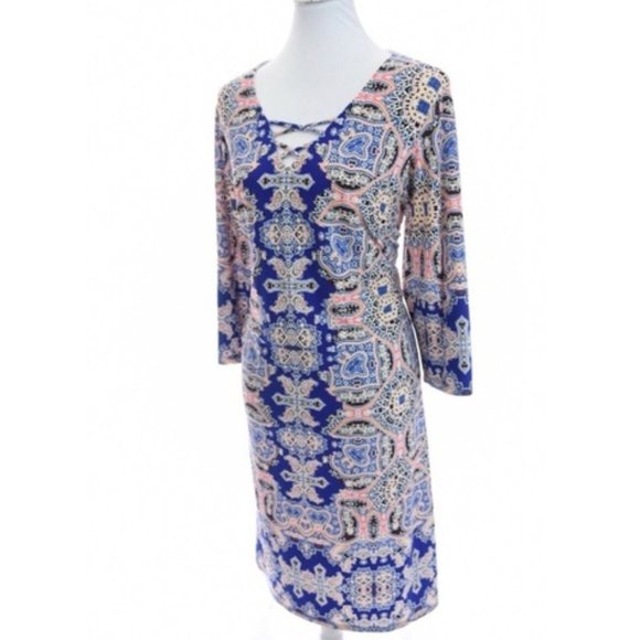 Wisp Blue Paisley Scarf Print Shift Dress SZ 6P - Picture 1 of 15